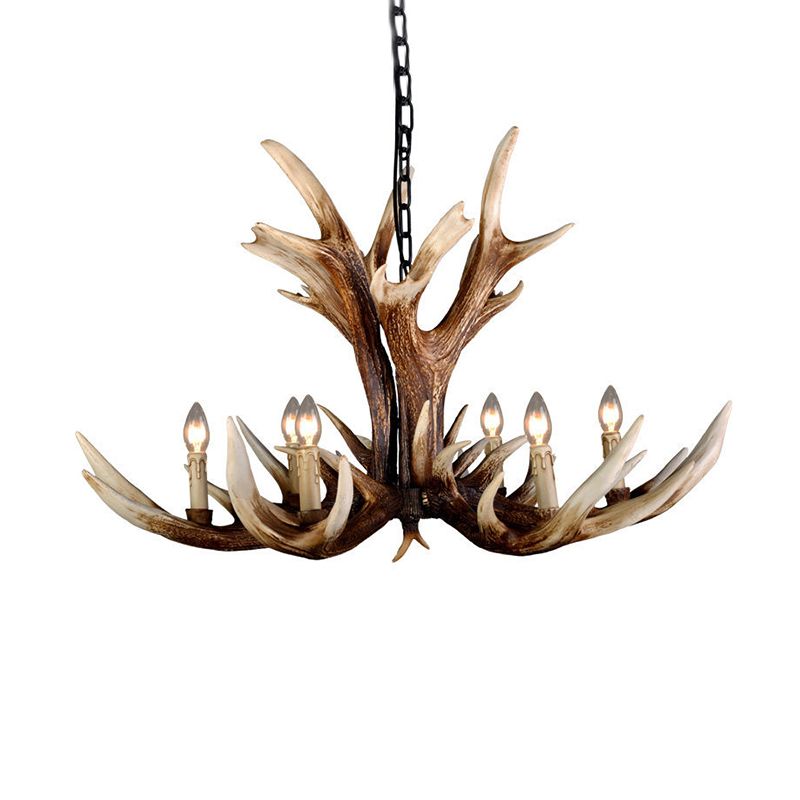 Chandelier artificiel de bois artificiel 6/8 lumières pendantes de plafond en résine en marron