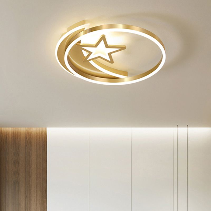 Moon And Star Flush Mount Ceiling Light Contemporary Acrylic Ceiling Mount Light Fixture for Children Bedroom