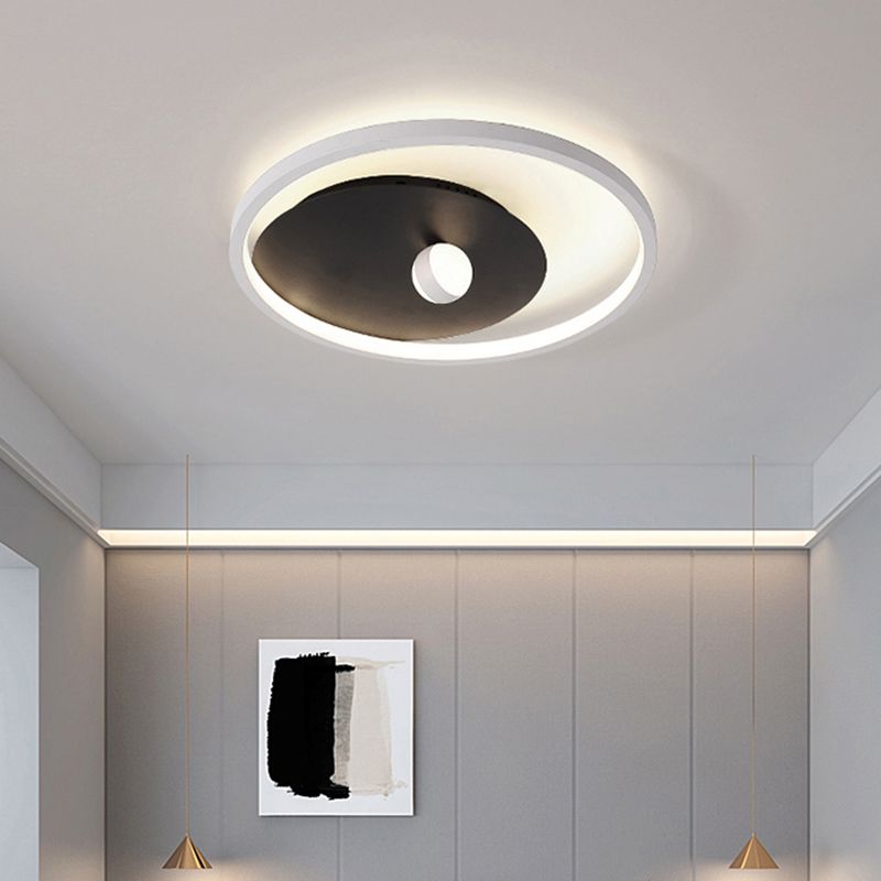 Black and White Circle Flush Mount Fixture Modernist Acrylic LED Ceiling Mounted Light with Ball Design for Bedroom