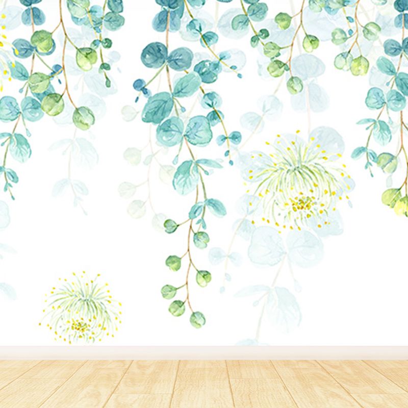 Light Color Flower Branch Mural Moisture Resistant Contemporary Bathroom Wall Art