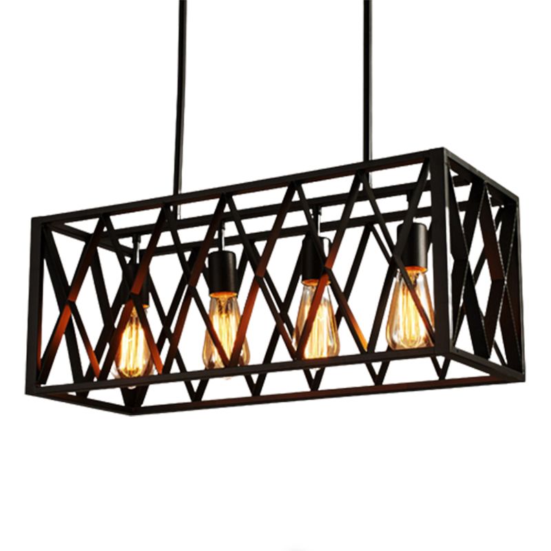 Rectangle Pendant Lighting Industrial Metal Pendant Light Kit in Black