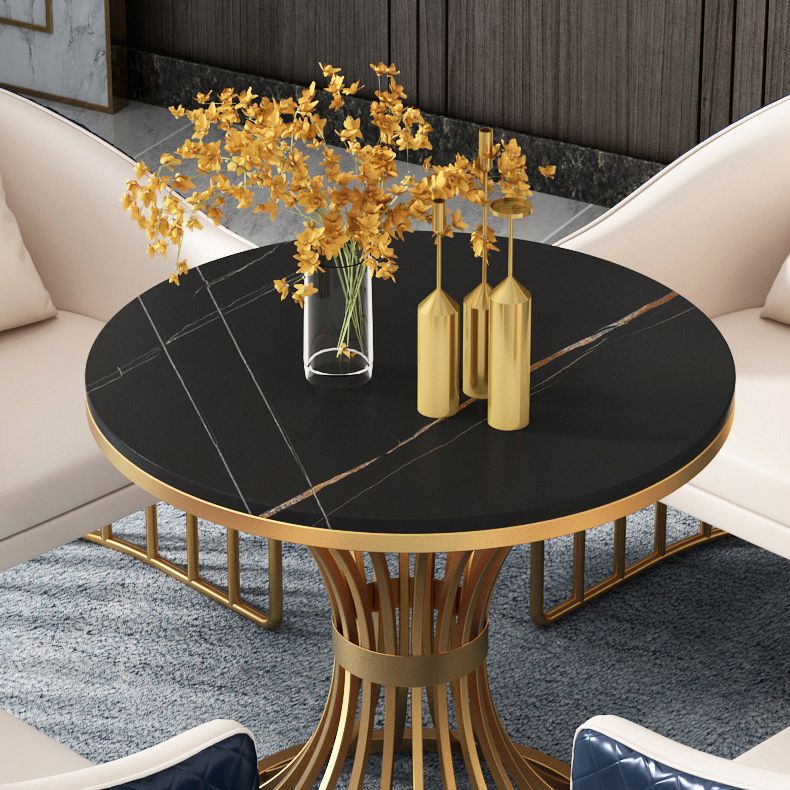 Metal Traditional Luxury Round Table Sintered Stone Indoor Table with Pedestal Base