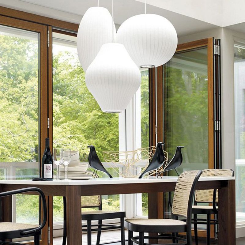 Silk geometrica Luce a pendente a pendente Minimalista Bianca a 1 testa Luce sospesa per il ristorante