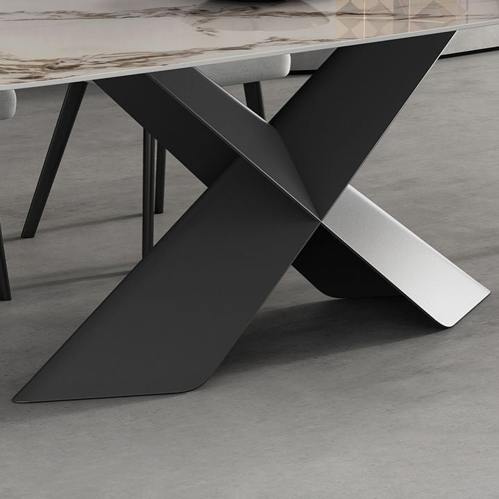 Modern Style Sintered Stone Dining Table with Standard Height Table and Black Pedestal Base