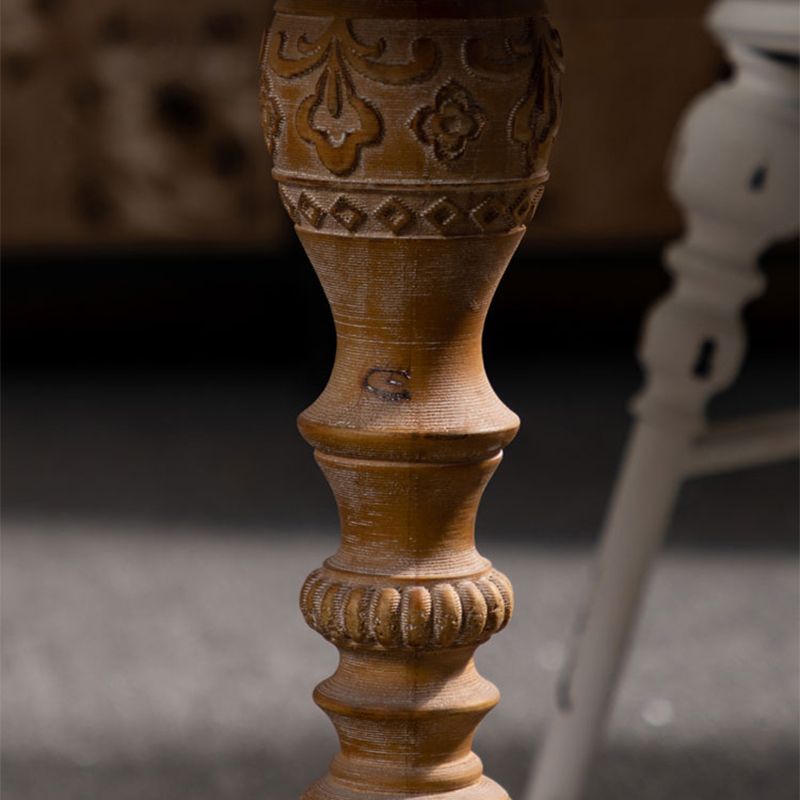 French Country Pedestal End Table Solid Wood Antique Brown/White Side Table
