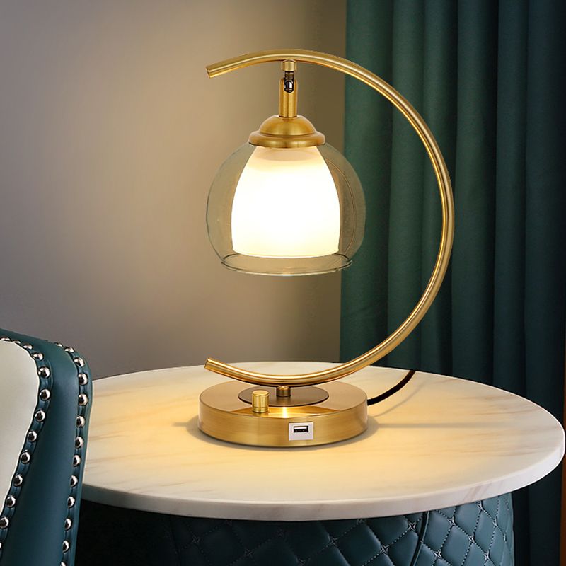 One Bulb Contemporary Table Lamp Clear Glass Bedroom Living Room Desk Lamp in Gold