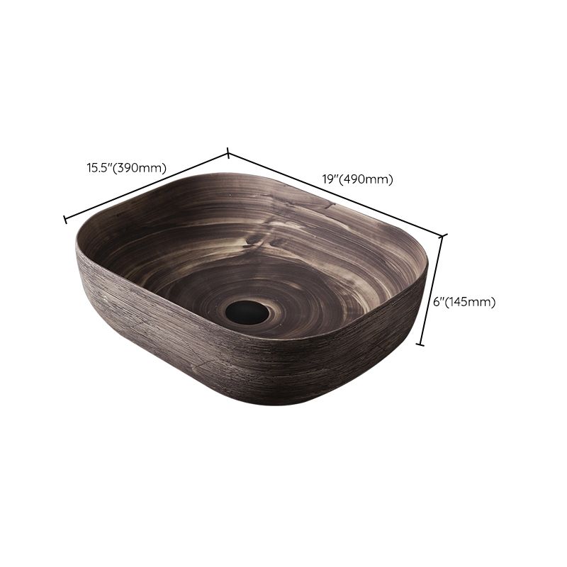 Traditional Bathroom Sink Porcelain Oval-Shape Vessel Lavatory Sink with Pop-Up Drain