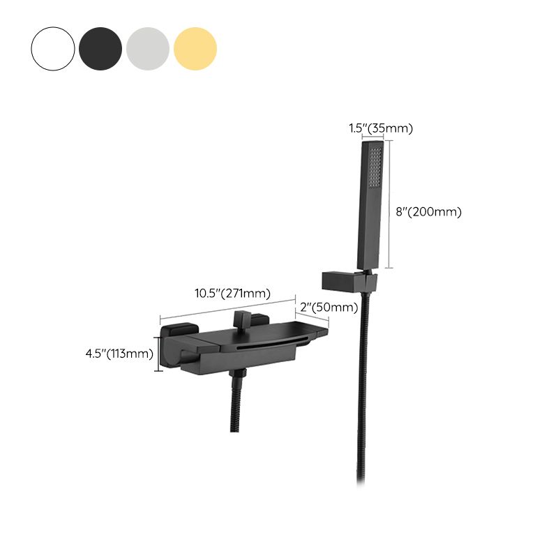 Modern Wall Mounted Metal Tub Filler Double Handles Waterfall Tub Faucet Trim