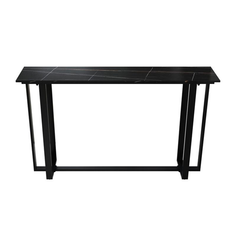 Industrial Sintered Stone Bar Table Black and Metal Base Bar Table