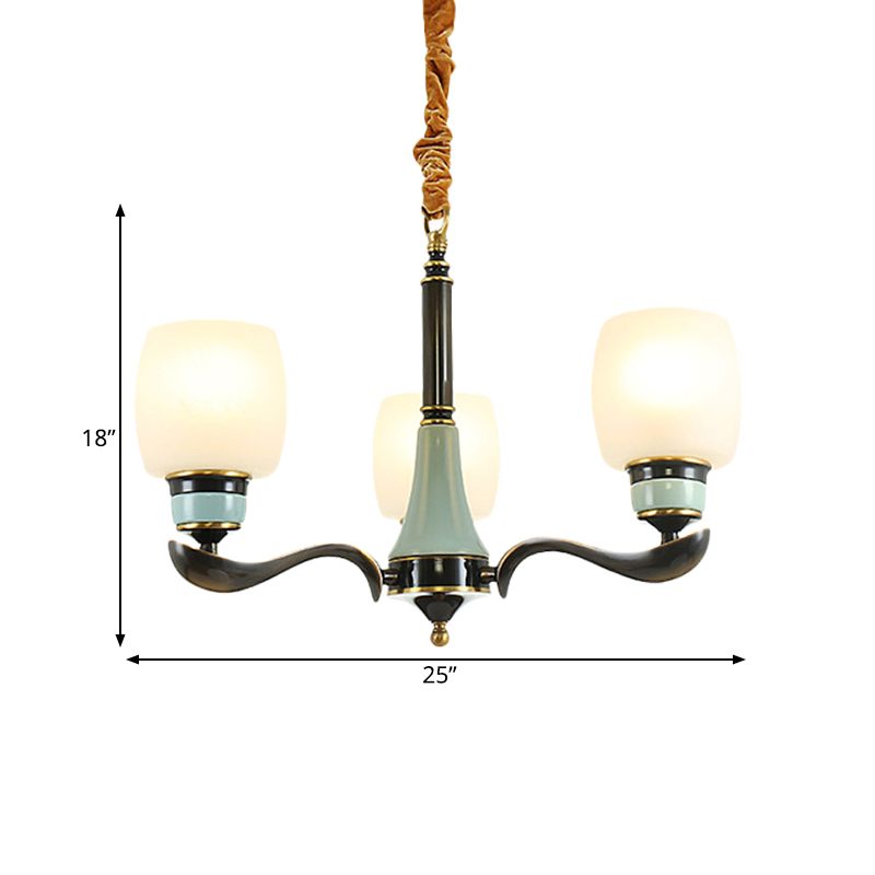Black Bucket Hanging Chandelier Rural Style White Glass 3 Lights Dining Room Pendant Lighting Fixture