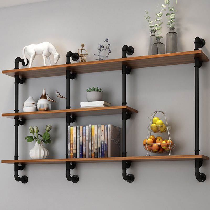 Brown Bookshelf Industrial Style Wall Mounted Bookcase for Home Office