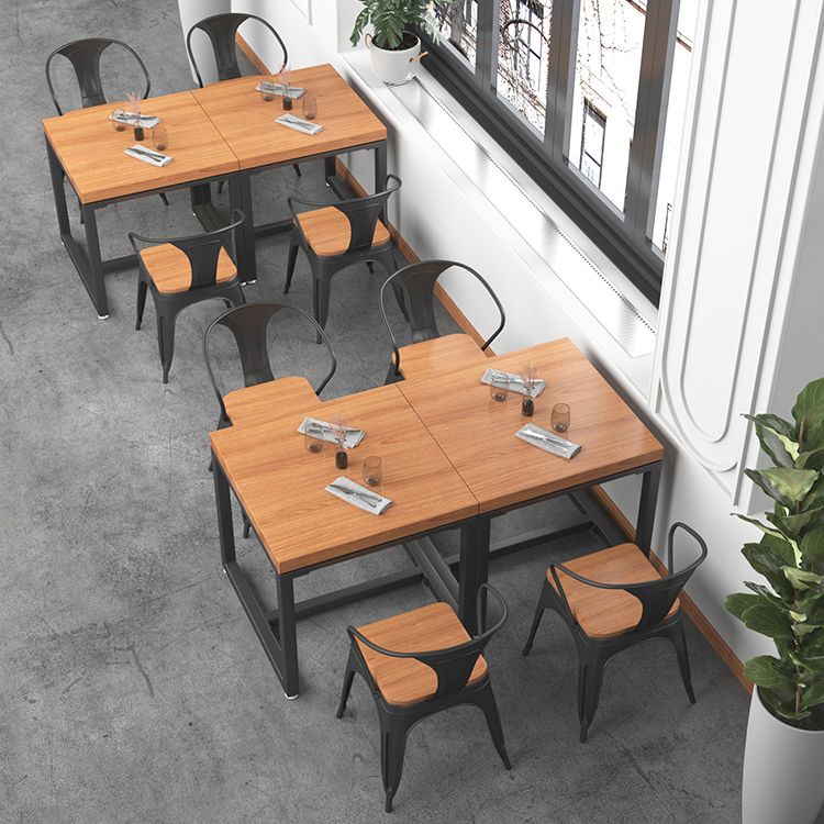 Mesa de comedor de madera maciza de estilo industrial, mesa cuadrada con base de caballete para comedor