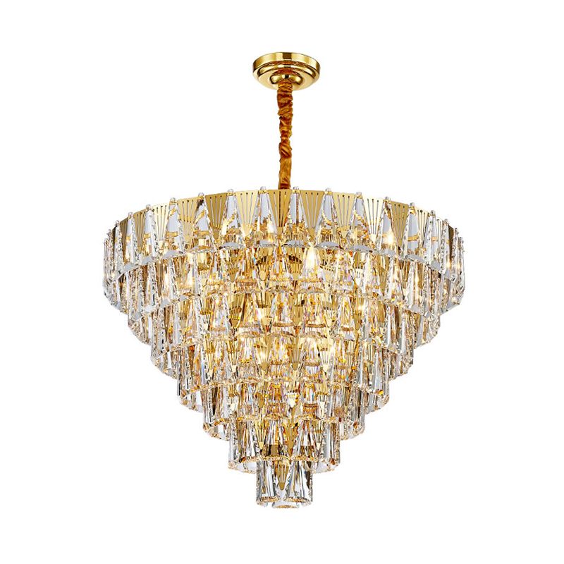 7 Tiers Chandelier Light Fixture Contemporary Crystal Block 10 Lights Gold Hanging Pendant