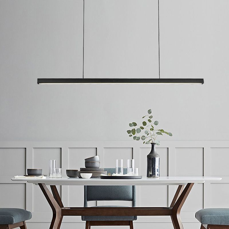 Modern LED Island Lamp Strip Shape Island Hanging Lamp with Wood for Dining Room