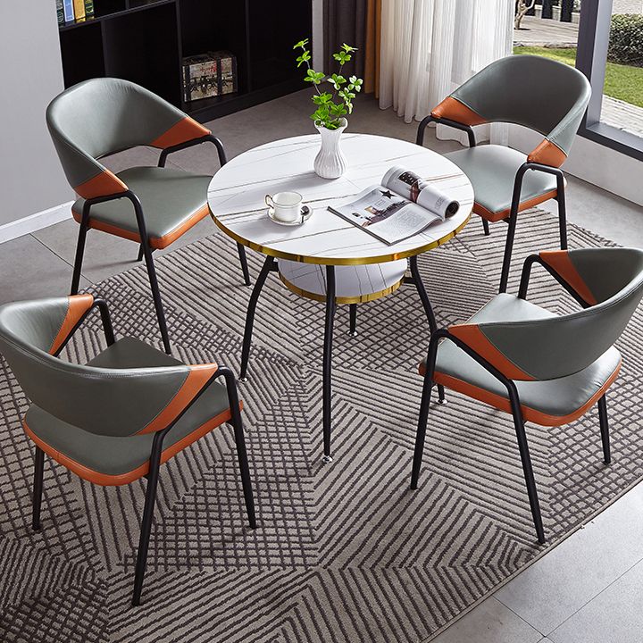 Tavolo da pranzo rotondo contemporaneo in metallo da 31,5 pollici tavolo in legno con gambe nere