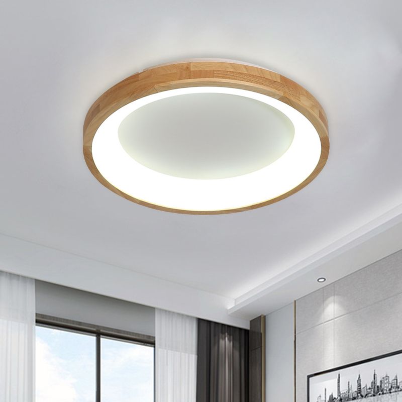 12"/16"/19.5" Wide Dented Circular LED Flush-mount Light Nordic Style Wood and Acrylic Ceiling Light for Hallway