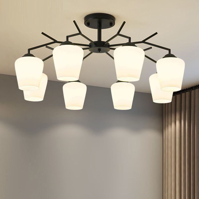 Black Shaded Semi Flush Light Fixture Simplicity Glass Living Room Semi Flush Mount Light