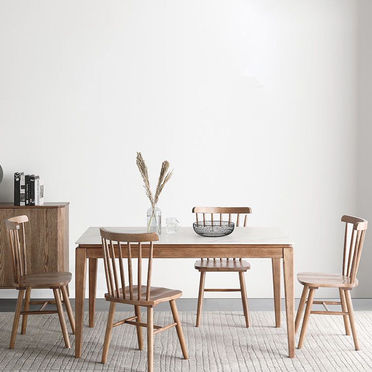 Modern Style Dining Rectangle Table Sintered Stone Dining Table with Wood Legs
