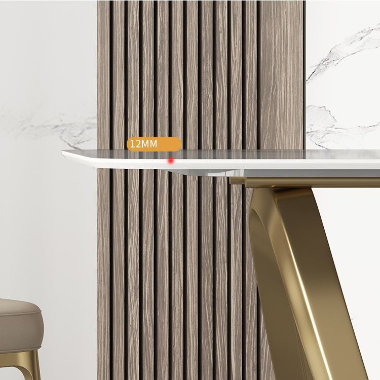 Glam Style Dinner Table Stone Rectangle Dining Site Table in White