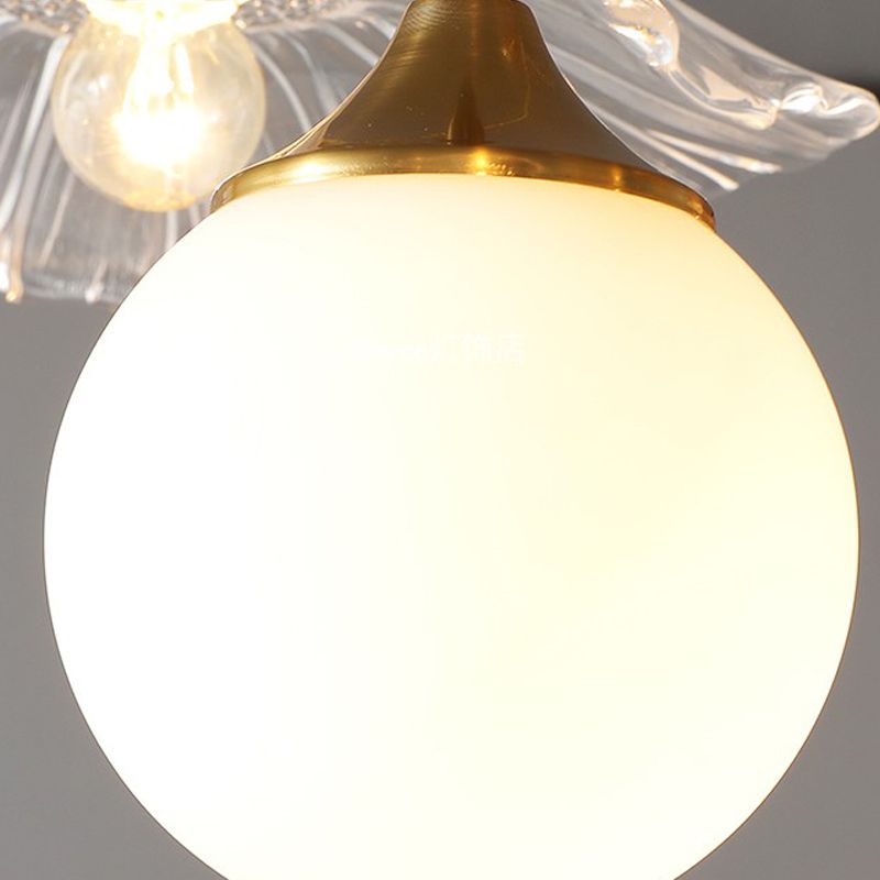 Metal Semi Flush Lamp Traditional Multi-Head Bedroom Ceiling Lighting with Glass Shade
