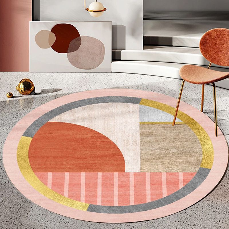 Navy Modern Rug Polyester Circle Rug Stain Resistant Rug for Living Room