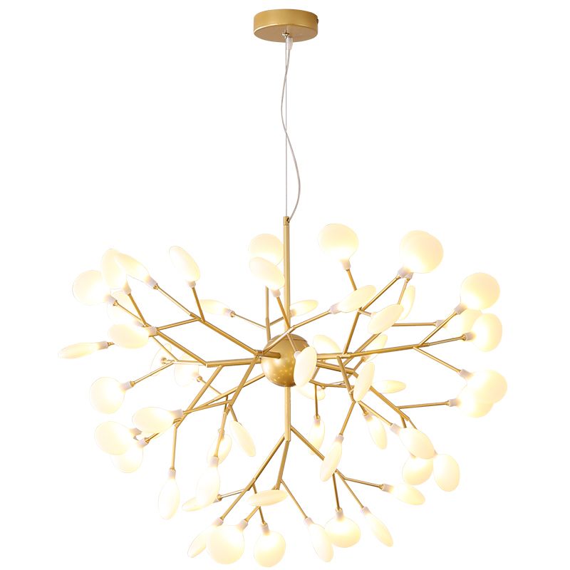 Acrylic Leaf Hanging Chandelier Designer Gold Finish Pendant Ceiling Light for Bedroom