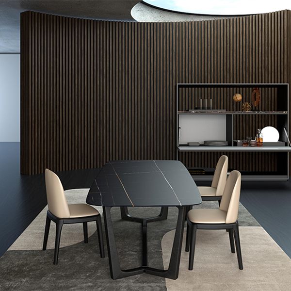 Industrial Black Table for Restaurant Rectangle Dining Table with Trestle Base