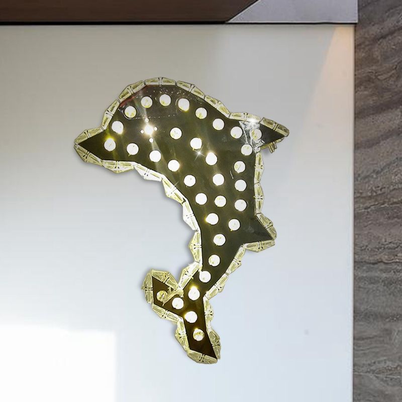 Crystal Prism Dolphin Wall Lighting Contemporary LED Nickle Wall Mount Light Fixture in Warm/White/2 Color Light