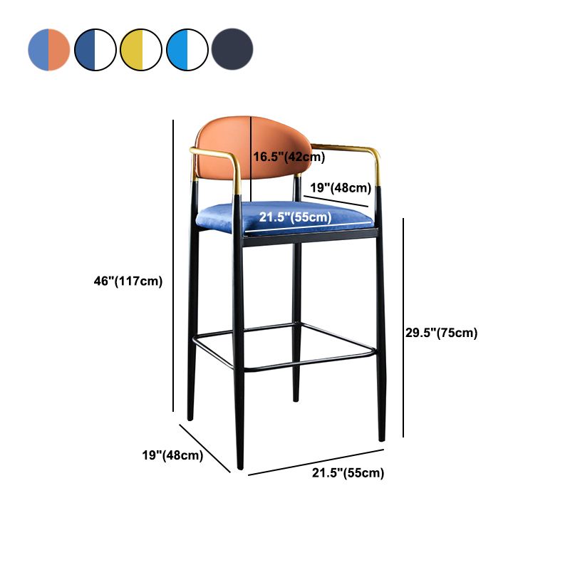 Full Back Upholstered Bar Chair Industrial Arm Rectangle Bar Stool