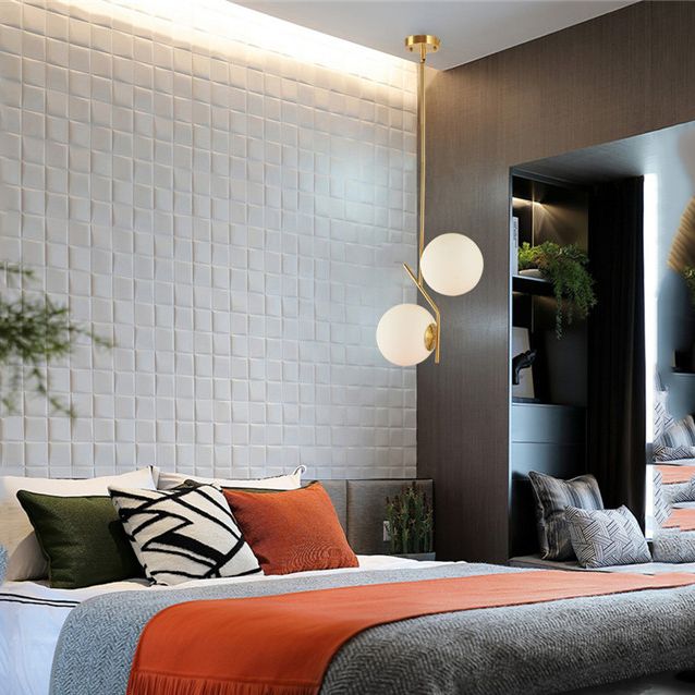 Modern Minimalist Linear Chandelier Light Fixture Spherical Frosted Glass 2 Light Ceiling Chandelier