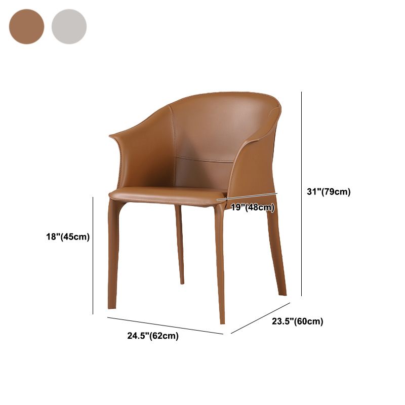 Beige and Brown Dining Chairs Modern Faux Leather Arm Side Chair