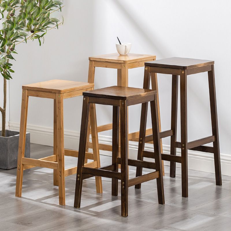 Contemporary Dining Stool Square Solid Wood Bar Stool with Footrest
