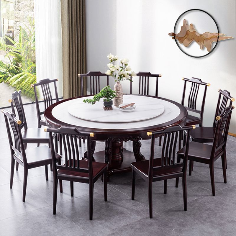 Sintered Stone Dining Table Round Wood Base Dinner Table for Dining Room