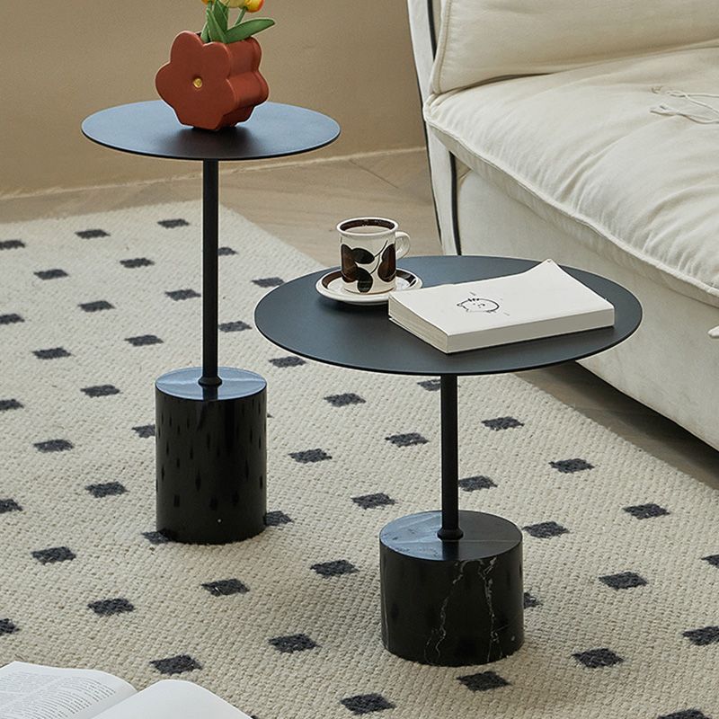 Black End Slide Table Round Living Room Pedestal Marble Corner Table