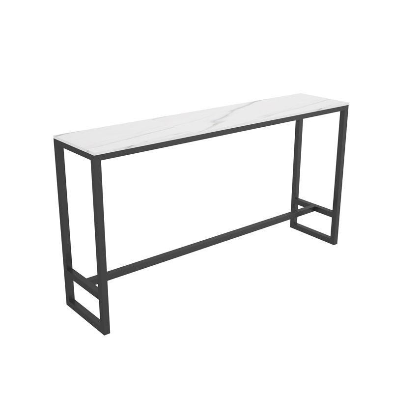 Rectangle Stone Bar Dining Table Modern Bar Table with Trestle Base in Black