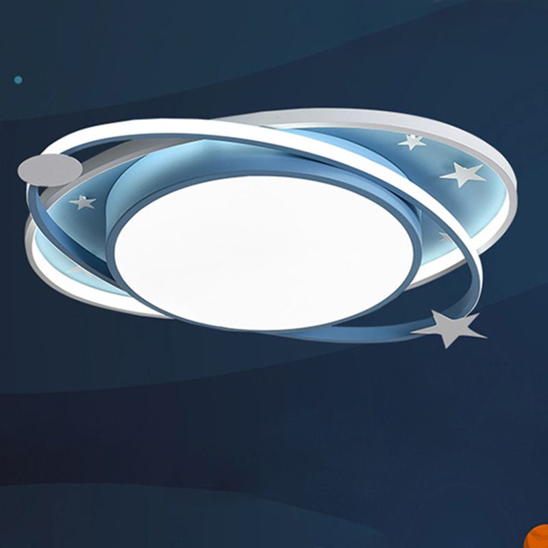 Nordic Metal Flush Mount Light Fixture Saturn Flush Mount Spotlight with White Acrylic Shade for Kids Bedroom