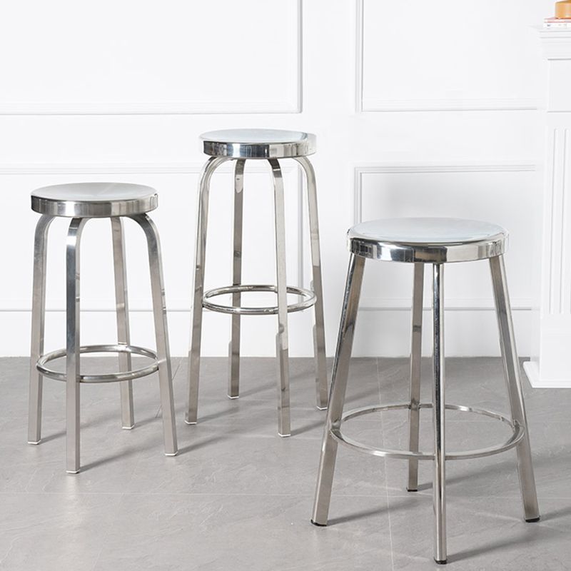 Industrial Stainless Steel Counter Stool Round Backless Bar Stool with Footrest