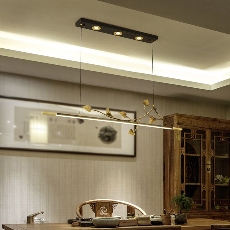 Modern Style Linear Shape Island Lights Metal 4 Light Island Lighting Ideas in Black