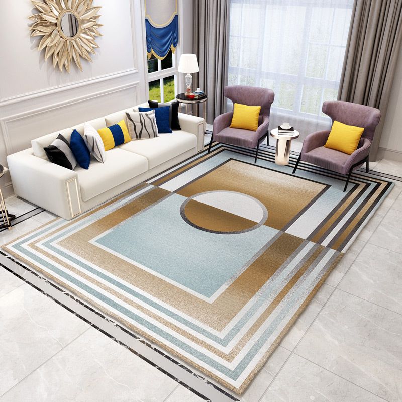 Brown Modern Rug Polyester Striped Rug Stain Resistant Rug for Living Room