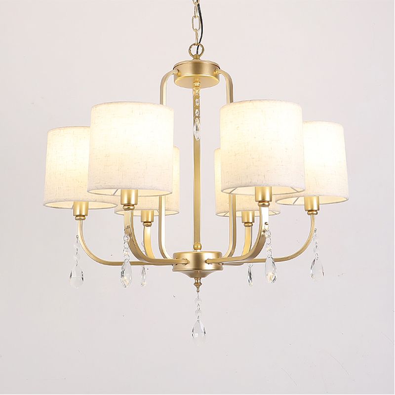 6-Light Chandelier Lighting Fixtures American Style Cylinder Suspension Light with Fabric Shade