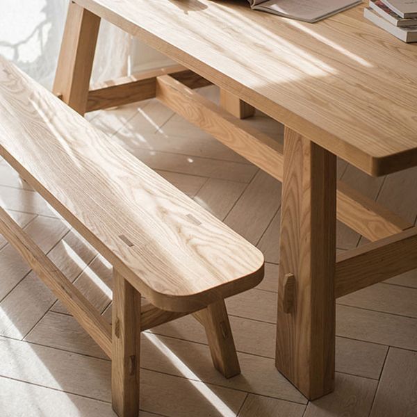Tavolo da pranzo a rettangolo in legno massiccio in natura tavolo in legno contemporaneo con base di cavalletto