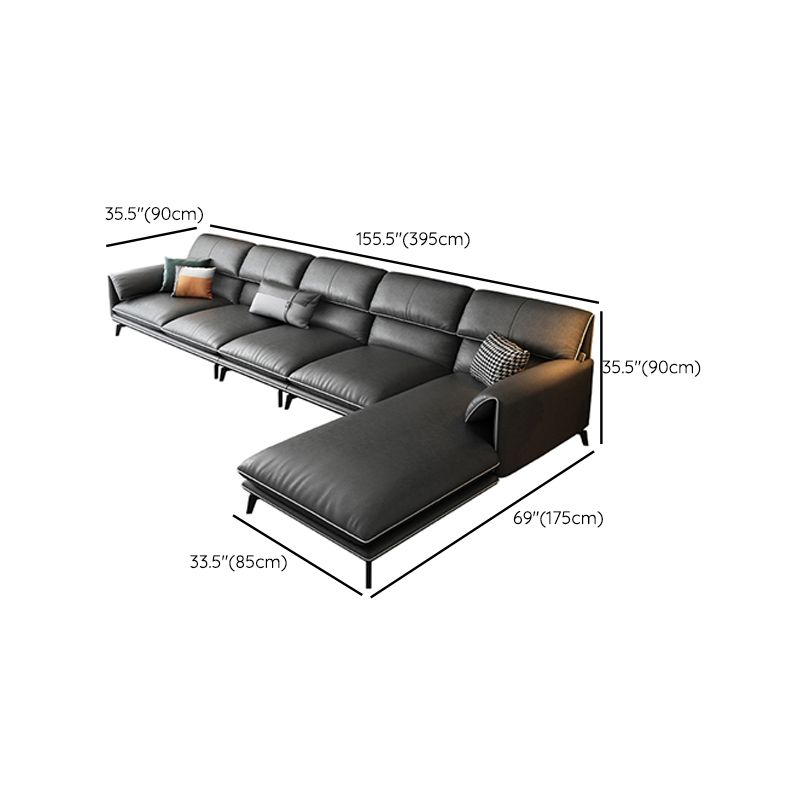 35"H Contemporary Sectional Sofa Leather Grey Stationary Sectionals