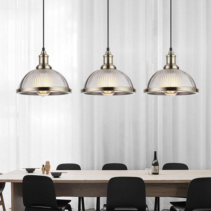 Ribbed Frosted Glass Dome Shade Hanging Light Metal Lamp Holder Bedside Lamp with 59" Adjustable Hanging Cord