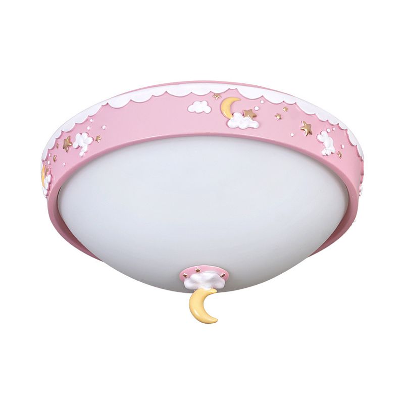 Acrylic Waterdrop Flush Light Contemporary Pink/Blue Cloud Pattern LED Ceiling Flush Mount with Moon and Star Design