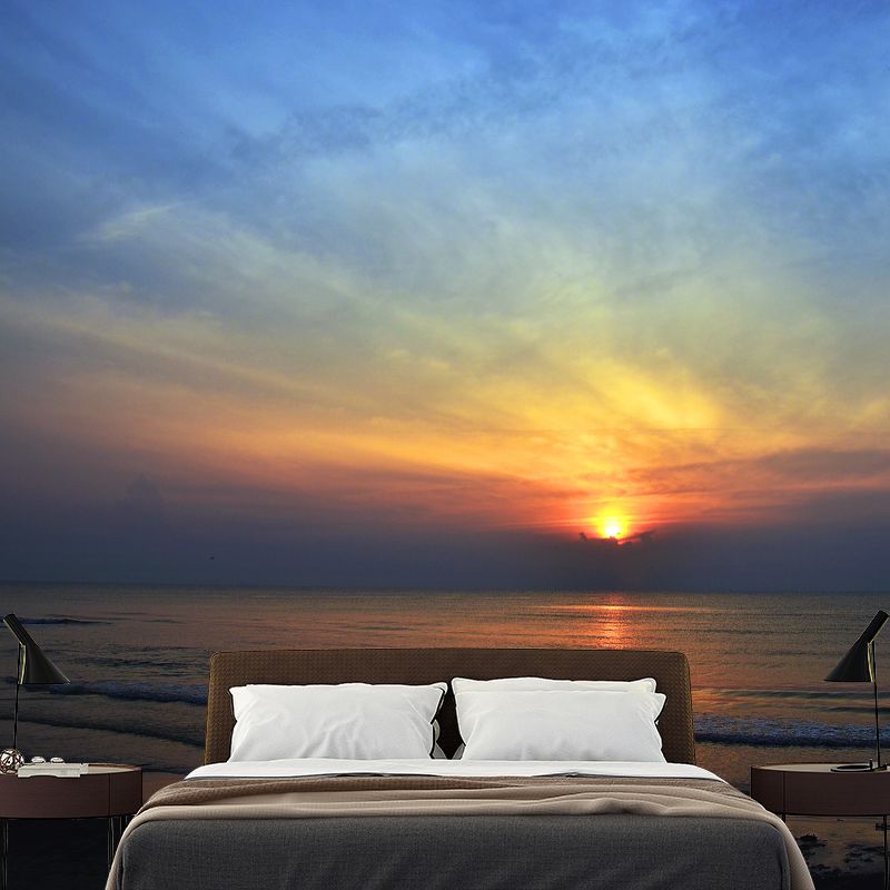 Beach Simple Mural Wallpaper for Living Room Wall Covering in Soft Color