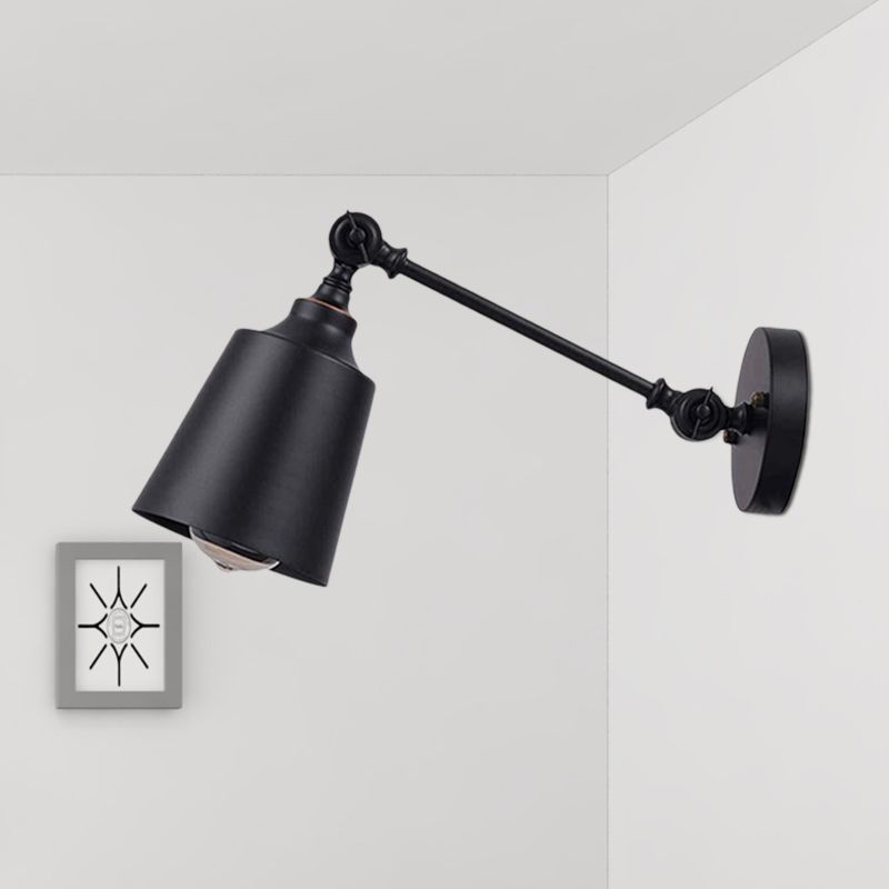 Iron Bell Wall Mount Sponce Industrial 1 Cabeza Plug-in Lumining de iluminación de pared en negro con brazo oscilante