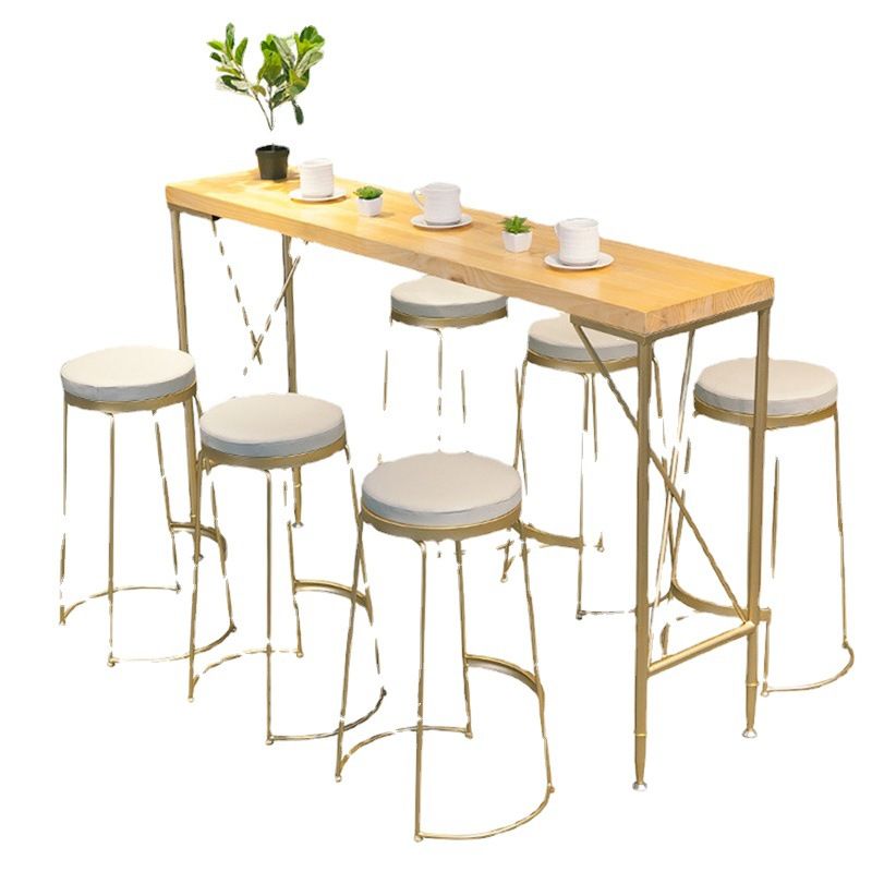 Modern Rectangle Solid Wood Bar Table Metal Base Dining Table