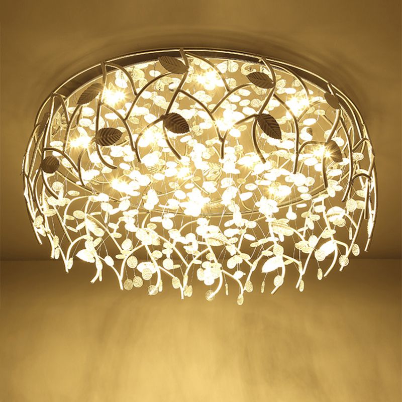 Round Living Room Flush Mount Lamp Crystal LED Contemporary Flush Light Fixture in Chrome