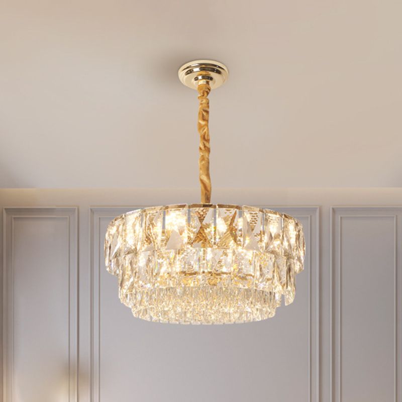 10-Light Drum Chandelier Lighting Simple Gold Cut K9 Crystal Ceiling Suspension Lamp over Table