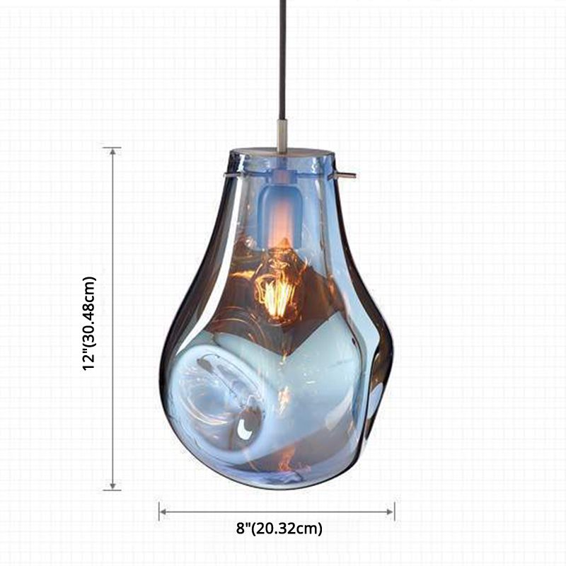 1 Light Teardrop Pendant Light Modern Ruffle Glass Shade Hanging Lamp